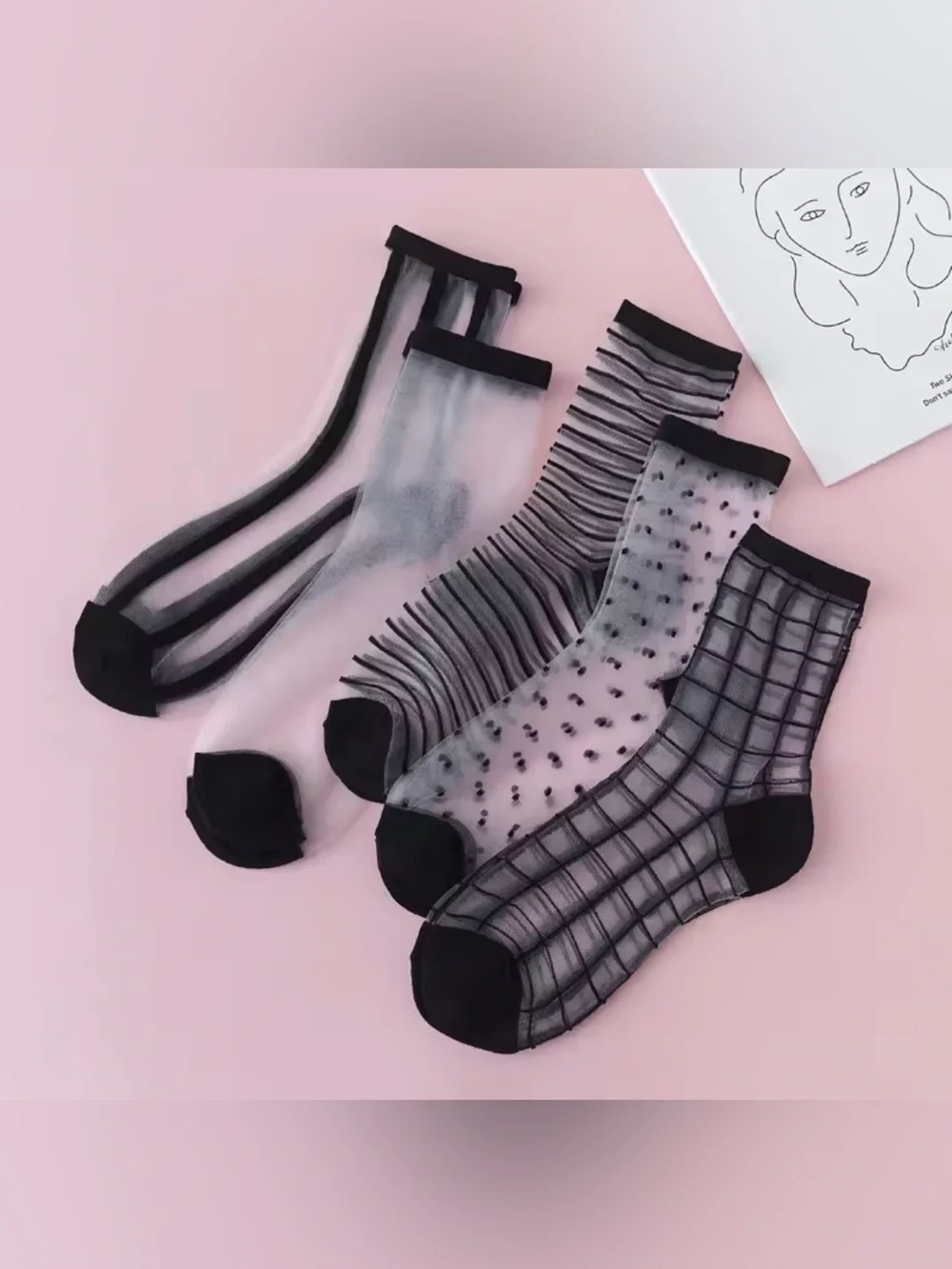 5 Pairs Lace Thin Socks Women Non-slip Ultra-thin Socks Female Ankle Sock Black